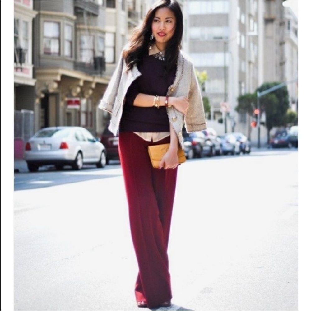 Revolve St. John Burgundy Cherry Santana Knit Wide Leg Pants Trousers